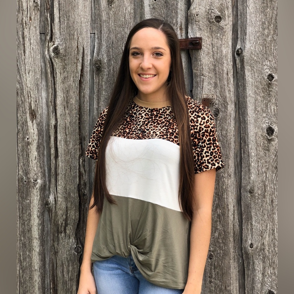 Stripe Cheetah Front Knot Top